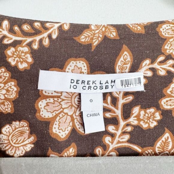 DEREK LAM 10 CROSBY | Rhea Puff Sleeve Floral Brown V-neck Top Women’s Size 0 - Picture 7 of 11